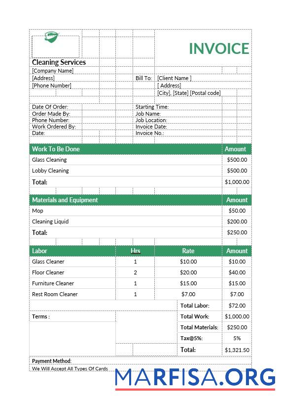 Blank Cleaning Services Invoice Template